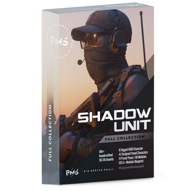 秘密特工特种兵人物角色装备武装3D模型资产库 BigMediumSmall – Shadow Unit (Blender/FBX/OBJ/UE格式)