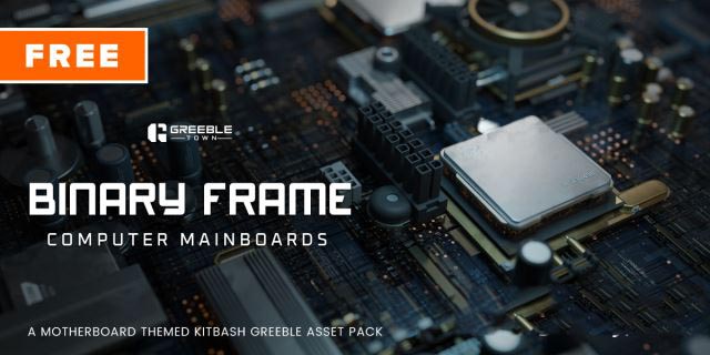 Blender电脑主板电路芯片电容电阻元素3D模型资产 Greeble Town-Binary Frame Computer Mainboards