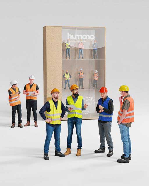 工地工人工作服安全帽头盔人物角色3D模型 Humano 3D – 2506 – Workwear (C4D/Blender/MAX/FBX/OBJ格式)
