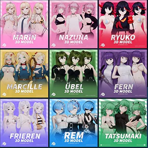 8个Blender动漫人物绑定动画3D模型包 Kley Mirabal 3D-Models Collection