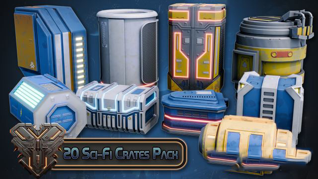 Blender/UE科幻武器箱3D模型资产 Blender & Unreal Engine Massive Stylized Sci-Fi Crate Pack