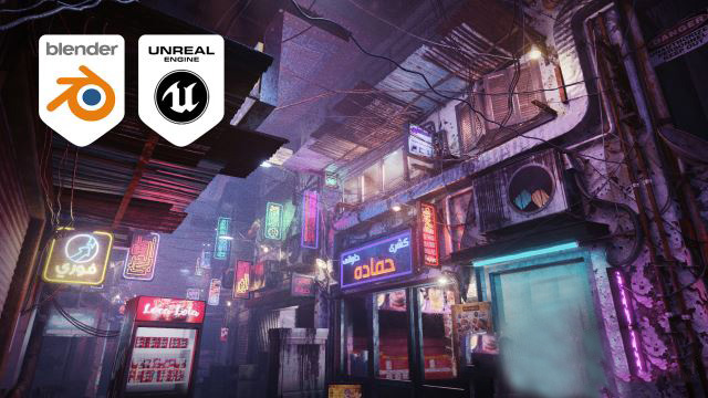 赛博朋克霓虹街道巷子场景3D模型 Cairo City Cyberpunk Streets (Blender/UE格式)