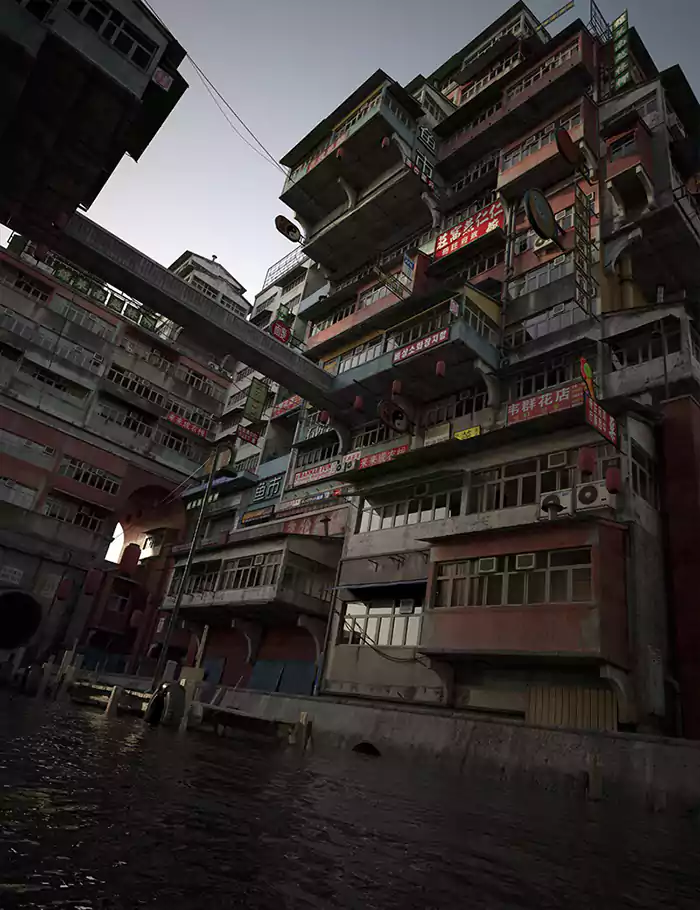 Blender赛博中国城chinatown城寨城中村旧城集市贫民窟3D模型场景