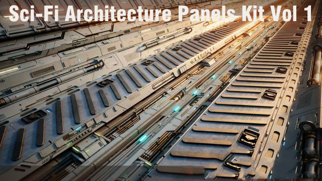 科技感墙面3D模型 Sci-Fi Architecture Panels Kit Vol 01 Walls-Pbr (Blender/FBX格式)
