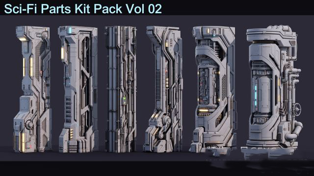 科技感立柱3D模型 Sci-Fi Parts Kit Pack Vol 02 Column (MAX/FBX/OBJ格式)