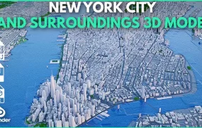 Blender 纽约市及周边地区城市大楼中央公园鸟瞰图场景 3D 模型下载