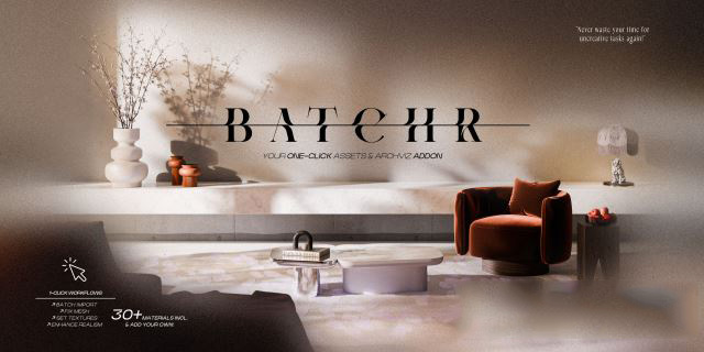 Blender室内模型资产预设可视化助手插件下载 BatchR Pro V1.1