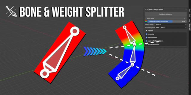 Blender插件下载骨骼绑定权重绘制简化 Bone & Weight Splitter V1.0