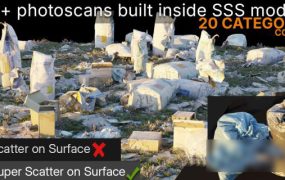 Blender 400+草地垃圾资产预设下载 Super Scatter On Surface – 400+ Photoscans Covering 20 Categories