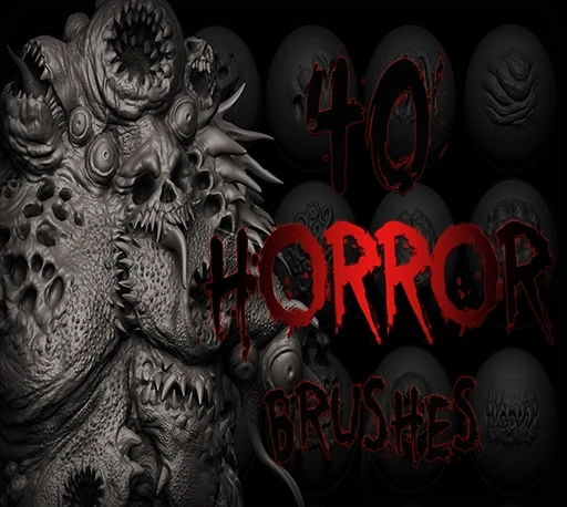 Blender/ZBrush恐怖怪物丧尸恶魔伤口腐烂效果雕刻笔刷下载 40 Horror VDM Brush