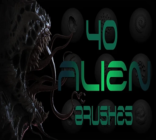 Blender/ZBrush外星生物异形角色细节雕刻笔刷免费下载 40 Alien Brushes