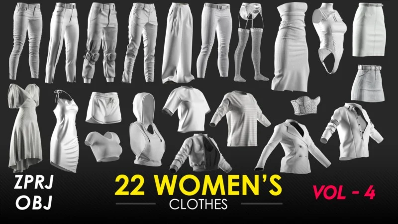 22种女士服装模型3D模型资产下载(zprj,OBJ,avt) 22 Women’s Clothes – VOL 4 – Marvelous – CLO