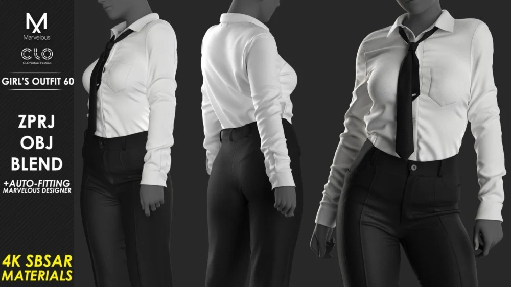 Girl’s Outfit 60 少女服装套装｜Marvelous/CLO 一键出衣高精度服饰3D模型资产下载