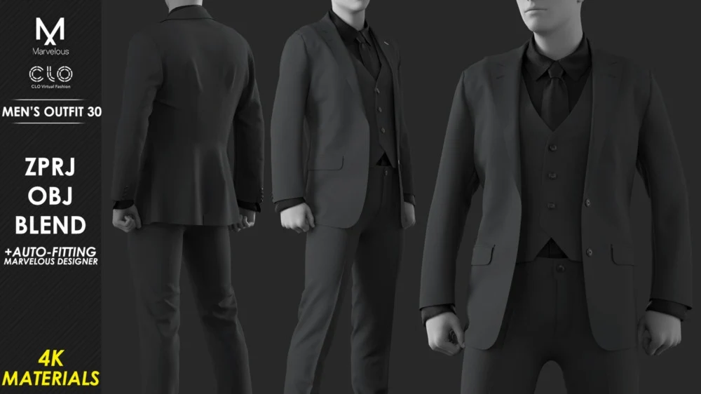 Men’s Outfit 30 男士服装套装｜Marvelous/CLO 一键出衣高效服饰3D模型资产下载
