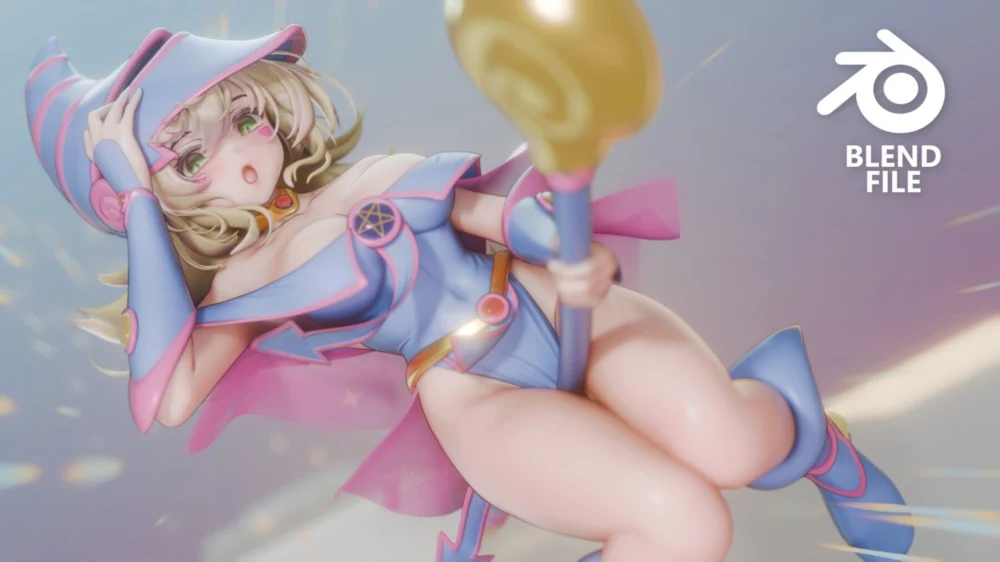 Dark Magician Girl 黑魔术少女动画角色 3D 模型免费下载｜Blender 同人资产