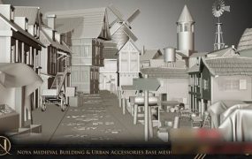 (Blender/FBX格式)中世纪建筑楼房3D模型下载 Arstation – Noya Medieval Building & Urban Accessories Base Meshes
