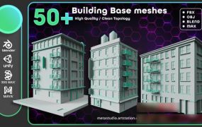 (Blender/MAX/FBX格式)楼房建筑3D模型下载 ArtStation – 50 Building Base Mesh