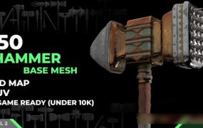 MAX/Blender/FBX/OBJ格式100组刀剑锤子3D模型下载 ArtStation – 50 Sword + 50 Hammer & Mace Base Meshes