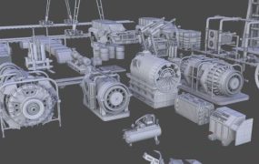 工业工厂机械车间发电机管道容器设备3D模型下载 ArtStation – Industrial Kitbash – 150 Models with UVs