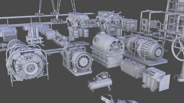 ArtStation – Industrial Kitbash – 150 Models with UVs