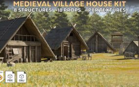 (Blender/FBX/OBJ格式)中世纪木屋3D模型下载 ArtStation – Village House Kit