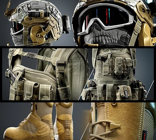 军事装备头盔装备军靴背包游戏资产制作教程+3D模型下载 Artstation – Military Equipment Masterclass Bundle