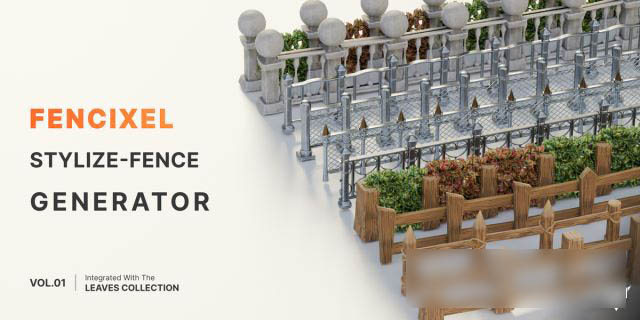Blender插件下载程序化围栏栅栏生成器 Fencixel Vol.01 Stylize-Fence Generator