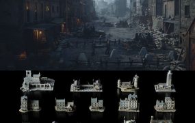 KitBash3D-World War 2第二次世界大战战争废墟倒塌房屋建筑场景3D模型资产下载FBX/Blender/格式