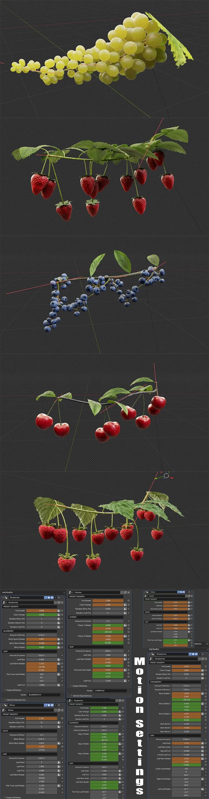 Growing Fruits - Geo Nodes Curve Asset Pack