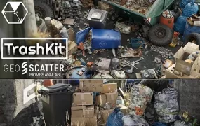 Blender预设资产下载-700多个废墟垃圾堆瓶子罐头纸箱废品3D模型 Trash Kit – 3D Assetkit