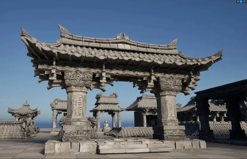 Blender中国古代建筑3D模型资产库-模块化的古代建筑构件与雕像合集 Ancient Chinese Architecture Asset Pack