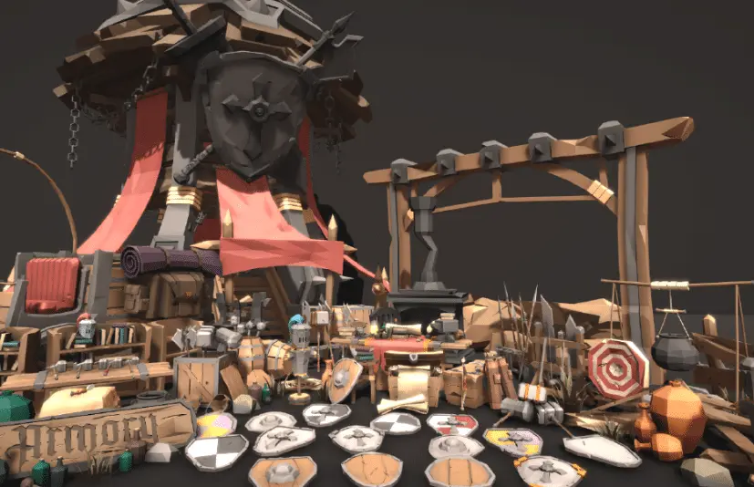 Blender风格化卡通奇幻古代兵器军械库 – 低多边形3D美术 STYLIZED Fantasy Armory – Low Poly 3D Art