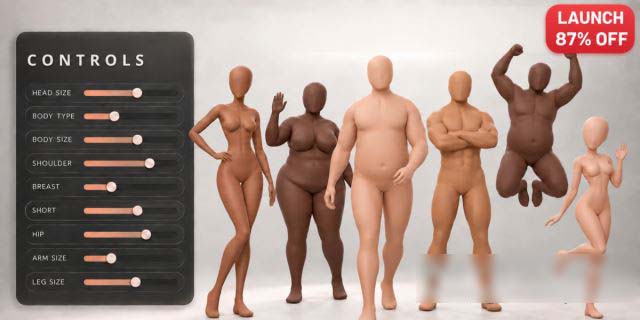Blender可自定义男女人体基础网格3D模型 Bodiez: Customizable Male & Female Base Meshes