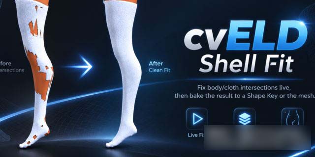 Blender插件下载服装袜子贴合适配 Cveld Shell Fit V1.3.1