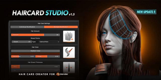 Blender插件下载-头发卡设计制作 Hair Card Studio V1.5 + 使用教程